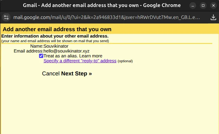 gmail setup popup